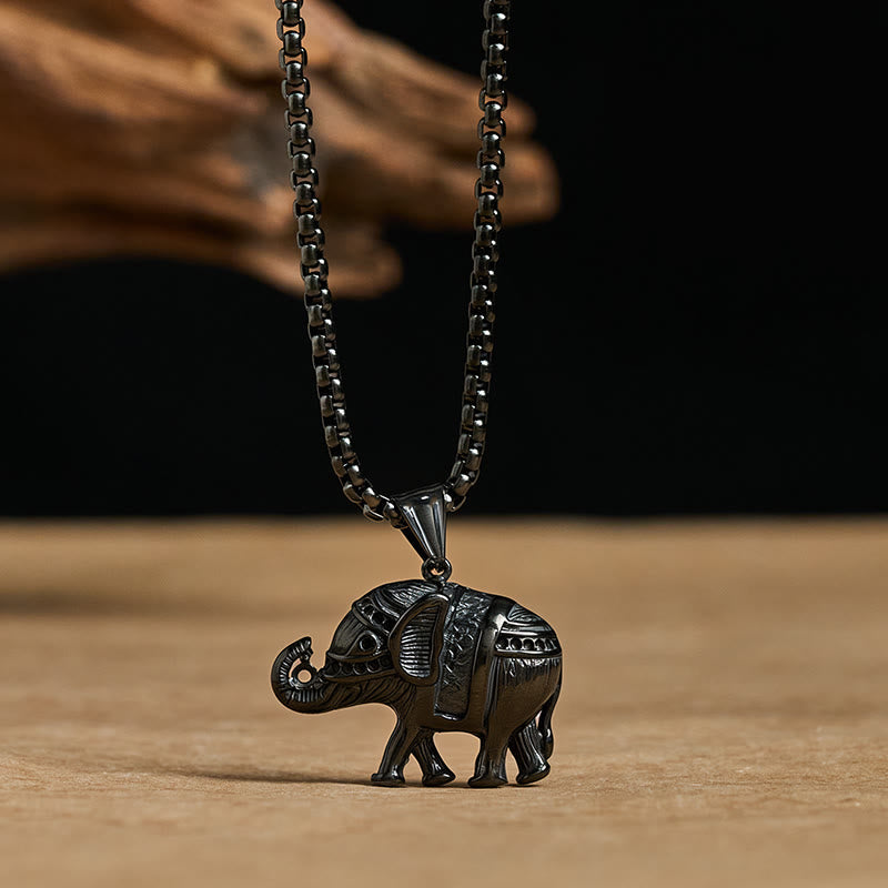 Fortune Jewel Titanium Steel Elephant Strengthen Necklace Pendants - Fortune Jewel