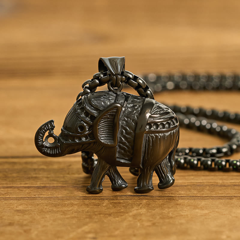 Fortune Jewel Titanium Steel Elephant Strengthen Necklace Pendants - Fortune Jewel