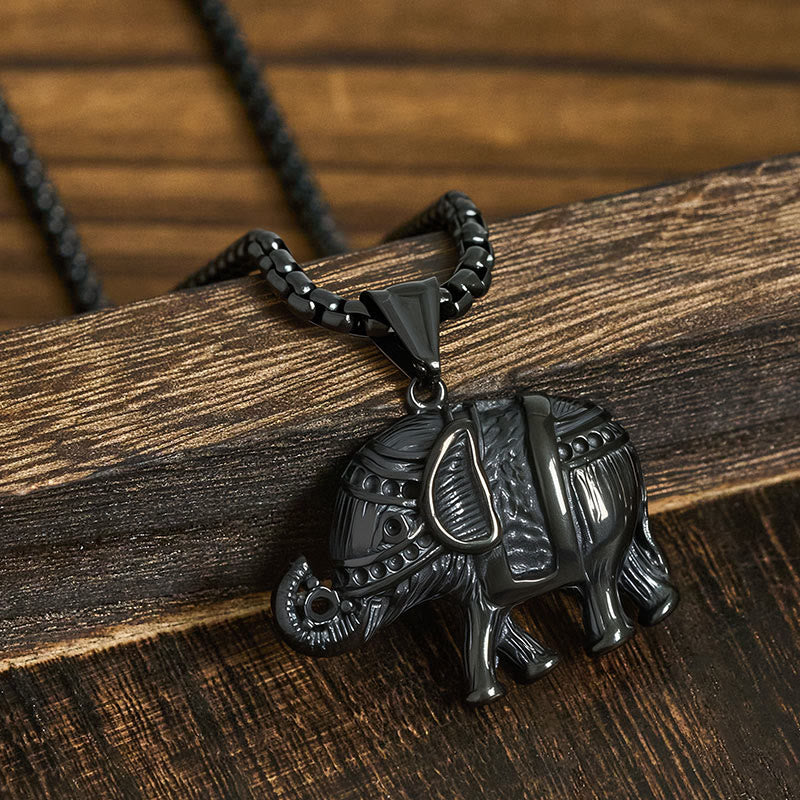 Fortune Jewel Titanium Steel Elephant Strengthen Necklace Pendants - Fortune Jewel