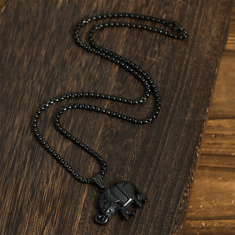 Fortune Jewel Titanium Steel Elephant Strengthen Necklace Pendants - Fortune Jewel