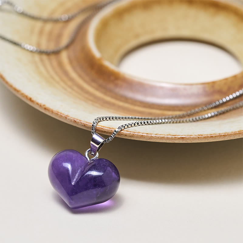 Fortune Jewel Heart Design Amethyst Topaz Pink Crystal Opal Tiger Eye White Crystal Red Jasper Amazonite Green Aventurine Black Obsidian Citrine Balance Necklace Pendant - Fortune Jewel