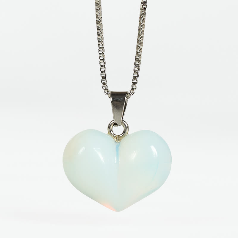 Fortune Jewel Heart Design Amethyst Topaz Pink Crystal Opal Tiger Eye White Crystal Red Jasper Amazonite Green Aventurine Black Obsidian Citrine Balance Necklace Pendant - Fortune Jewel