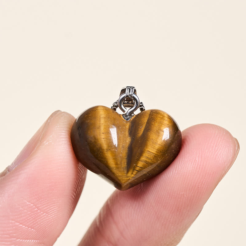 Fortune Jewel Heart Design Amethyst Topaz Pink Crystal Opal Tiger Eye White Crystal Red Jasper Amazonite Green Aventurine Black Obsidian Citrine Balance Necklace Pendant - Fortune Jewel