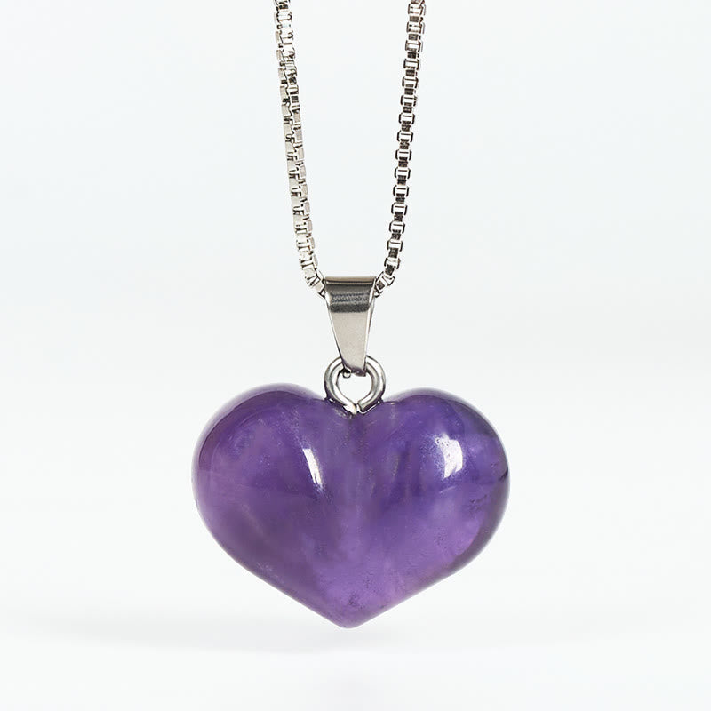 Fortune Jewel Heart Design Amethyst Topaz Pink Crystal Opal Tiger Eye White Crystal Red Jasper Amazonite Green Aventurine Black Obsidian Citrine Balance Necklace Pendant - Fortune Jewel