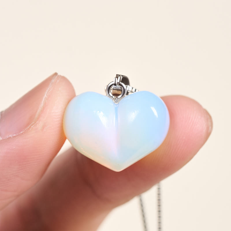 Fortune Jewel Heart Design Amethyst Topaz Pink Crystal Opal Tiger Eye White Crystal Red Jasper Amazonite Green Aventurine Black Obsidian Citrine Balance Necklace Pendant - Fortune Jewel