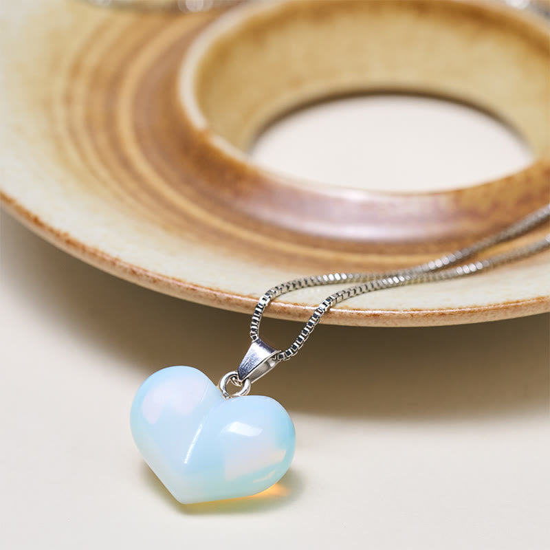 Fortune Jewel Heart Design Amethyst Topaz Pink Crystal Opal Tiger Eye White Crystal Red Jasper Amazonite Green Aventurine Black Obsidian Citrine Balance Necklace Pendant - Fortune Jewel