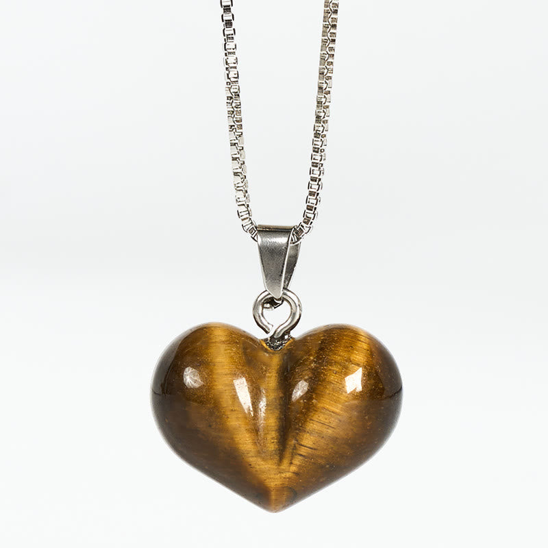 Fortune Jewel Heart Design Amethyst Topaz Pink Crystal Opal Tiger Eye White Crystal Red Jasper Amazonite Green Aventurine Black Obsidian Citrine Balance Necklace Pendant - Fortune Jewel