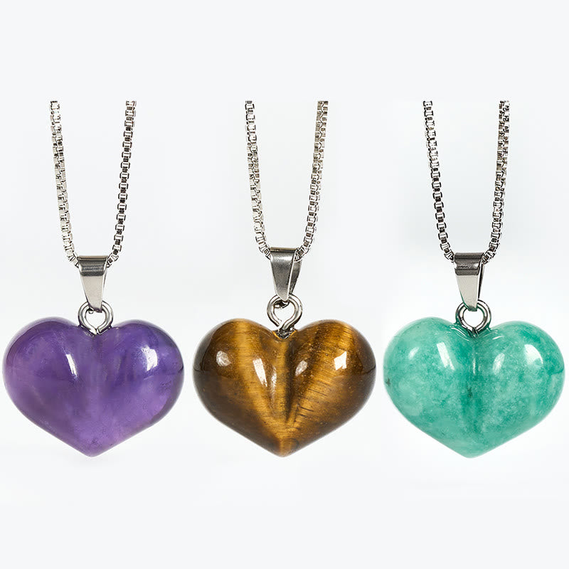 Fortune Jewel Heart Design Amethyst Topaz Pink Crystal Opal Tiger Eye White Crystal Red Jasper Amazonite Green Aventurine Black Obsidian Citrine Balance Necklace Pendant - Fortune Jewel