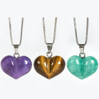 Fortune Jewel Heart Design Amethyst Topaz Pink Crystal Opal Tiger Eye White Crystal Red Jasper Amazonite Green Aventurine Black Obsidian Citrine Balance Necklace Pendant - Fortune Jewel
