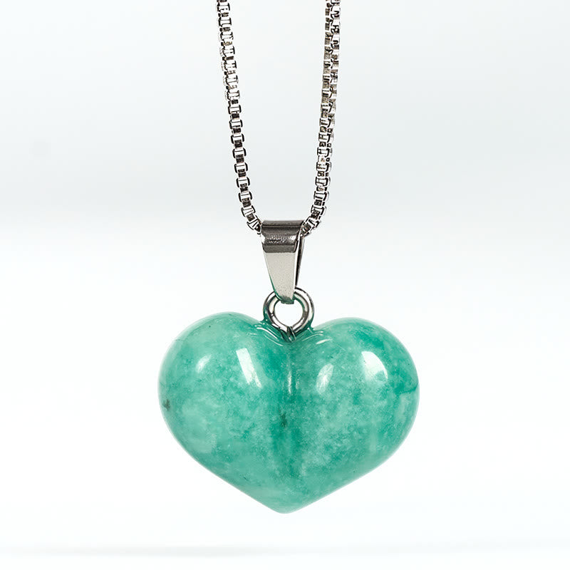 Fortune Jewel Heart Design Amethyst Topaz Pink Crystal Opal Tiger Eye White Crystal Red Jasper Amazonite Green Aventurine Black Obsidian Citrine Balance Necklace Pendant - Fortune Jewel