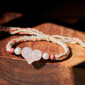 Fortune Jewel Heart Design Pink Crystal Braided Rope Warmth Love Bracelet - Fortune Jewel