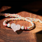 Fortune Jewel Heart Design Pink Crystal Braided Rope Warmth Love Bracelet - Fortune Jewel