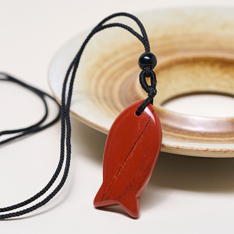 Fortune Jewel Koi Fish Pink Crystal Indian Agate Amethyst Topaz Red Jasper Success Warmth Necklace Pendant - Fortune Jewel