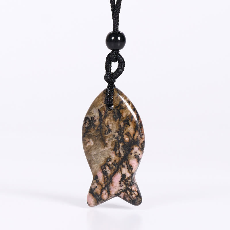 Fortune Jewel Koi Fish Pink Crystal Indian Agate Amethyst Topaz Red Jasper Success Warmth Necklace Pendant - Fortune Jewel