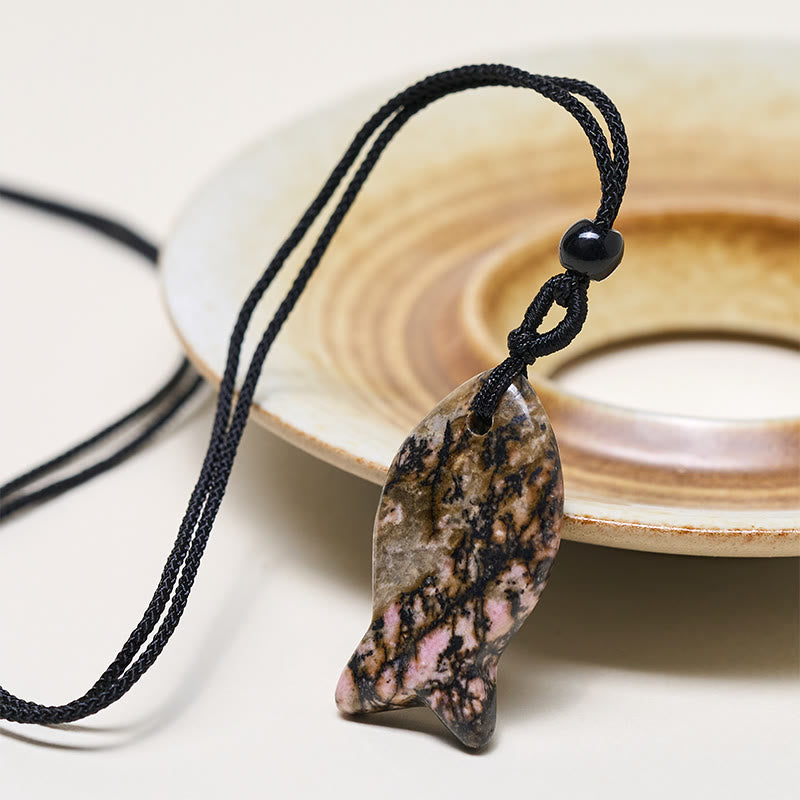 Fortune Jewel Koi Fish Pink Crystal Indian Agate Amethyst Topaz Red Jasper Success Warmth Necklace Pendant - Fortune Jewel