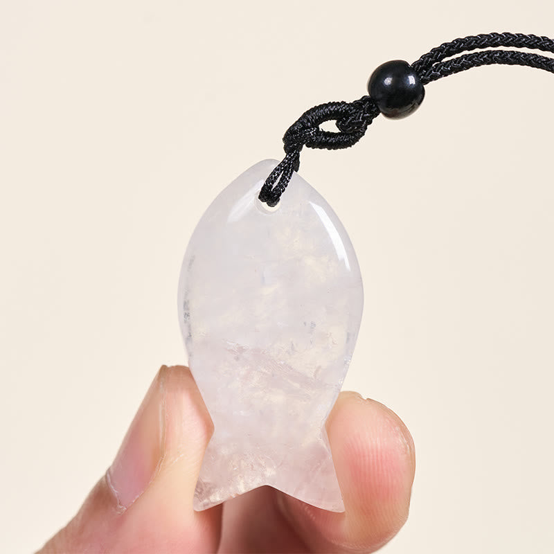 Fortune Jewel Koi Fish Pink Crystal Indian Agate Amethyst Topaz Red Jasper Success Warmth Necklace Pendant - Fortune Jewel