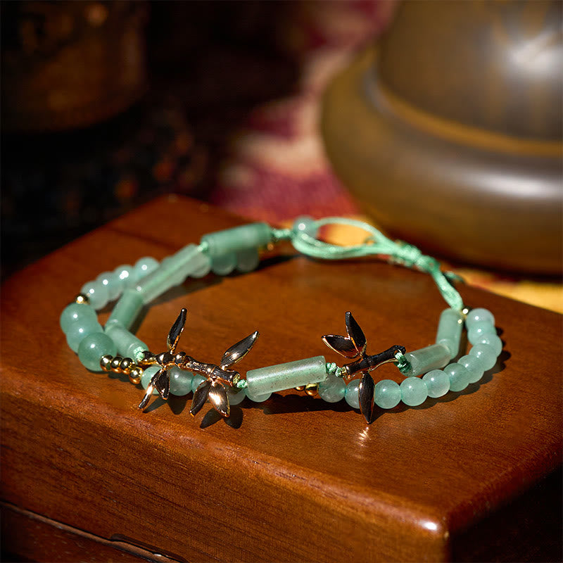 Fortune Jewel Bamboo Design Double Layer Green Aventurine Strength Balance Bracelet - Fortune Jewel