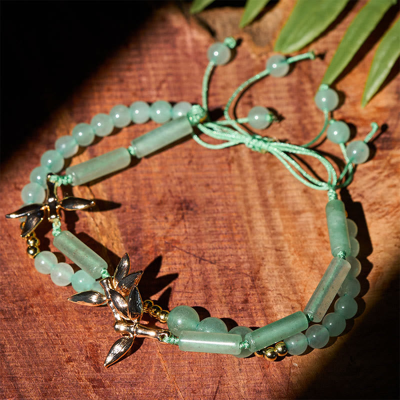 Fortune Jewel Bamboo Design Double Layer Green Aventurine Strength Balance Bracelet - Fortune Jewel