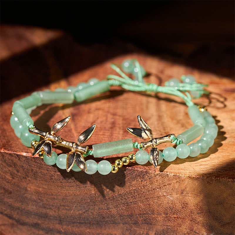 Fortune Jewel Bamboo Design Double Layer Green Aventurine Strength Balance Bracelet - Fortune Jewel