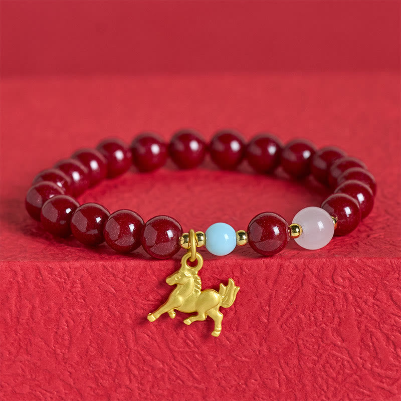 Fortune Jewel Year of the Horse Running Horse Charm Cinnabar Blessing Bracelet - Fortune Jewel