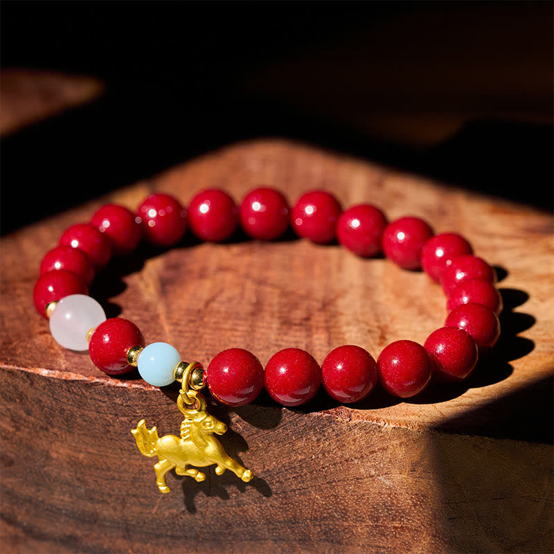 Fortune Jewel Year of the Horse Running Horse Charm Cinnabar Blessing Bracelet - Fortune Jewel