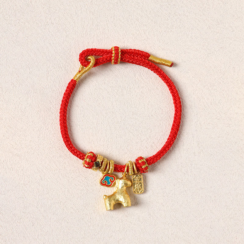 Fortune Jewel Year Of The Horse Copper Red String Fu Character Lotus Luck Bracelet - Fortune Jewel
