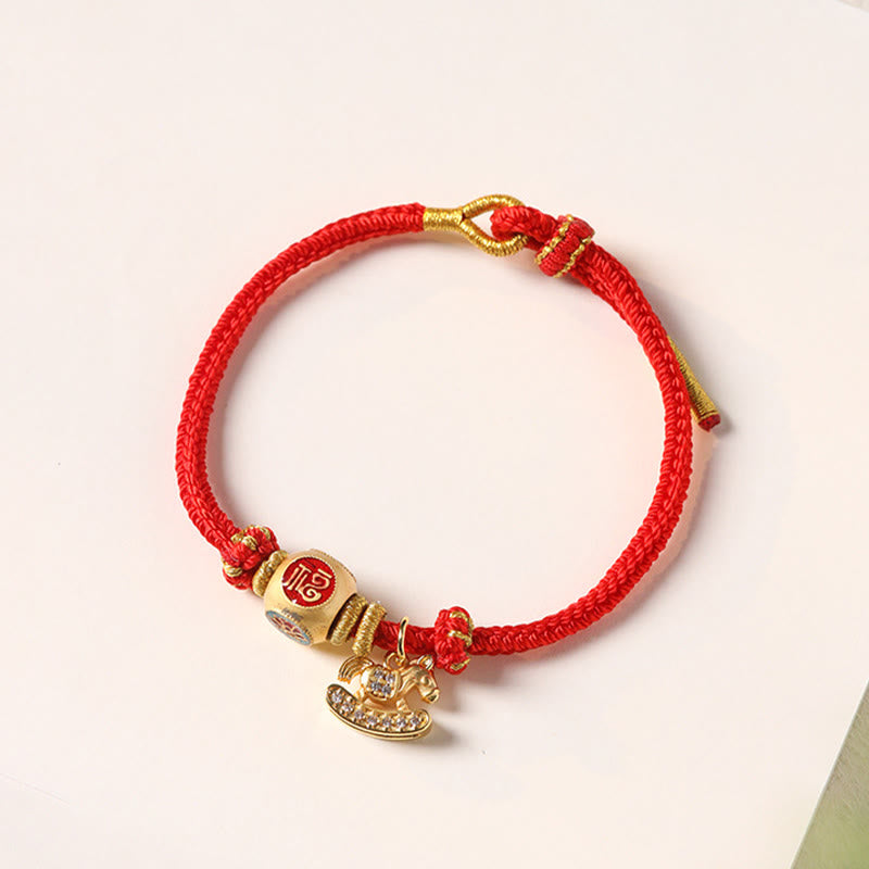Fortune Jewel Year Of The Horse Copper Red String Fu Character Lotus Luck Bracelet - Fortune Jewel