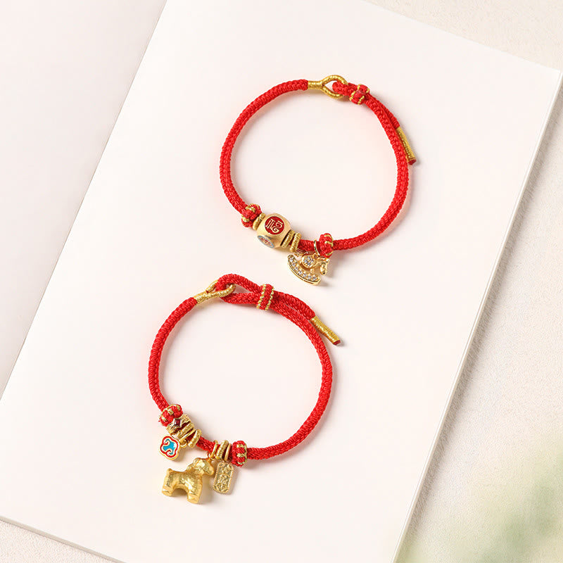 Fortune Jewel Year Of The Horse Copper Red String Fu Character Lotus Luck Bracelet - Fortune Jewel