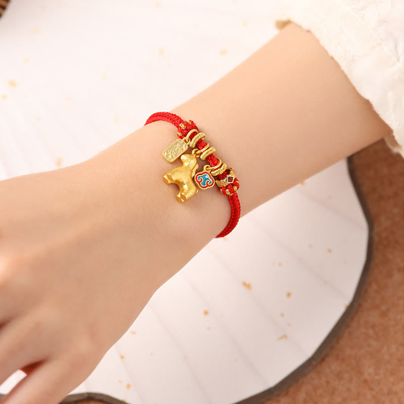 Fortune Jewel Year Of The Horse Copper Red String Fu Character Lotus Luck Bracelet - Fortune Jewel