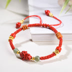 Fortune Jewel Year Of The Horse Cinnabar Hetian Jade Red String Blessing Bracelet - Fortune Jewel