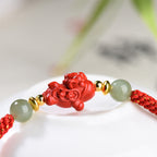 Fortune Jewel Year Of The Horse Cinnabar Hetian Jade Red String Blessing Bracelet - Fortune Jewel