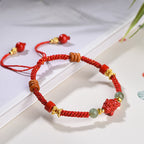 Fortune Jewel Year Of The Horse Cinnabar Hetian Jade Red String Blessing Bracelet - Fortune Jewel