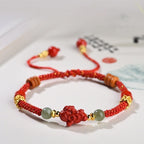 Fortune Jewel Year Of The Horse Cinnabar Hetian Jade Red String Blessing Bracelet - Fortune Jewel