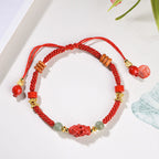 Fortune Jewel Year Of The Horse Cinnabar Hetian Jade Red String Blessing Bracelet - Fortune Jewel