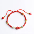 Fortune Jewel Year Of The Horse Cinnabar Hetian Jade Red String Blessing Bracelet - Fortune Jewel