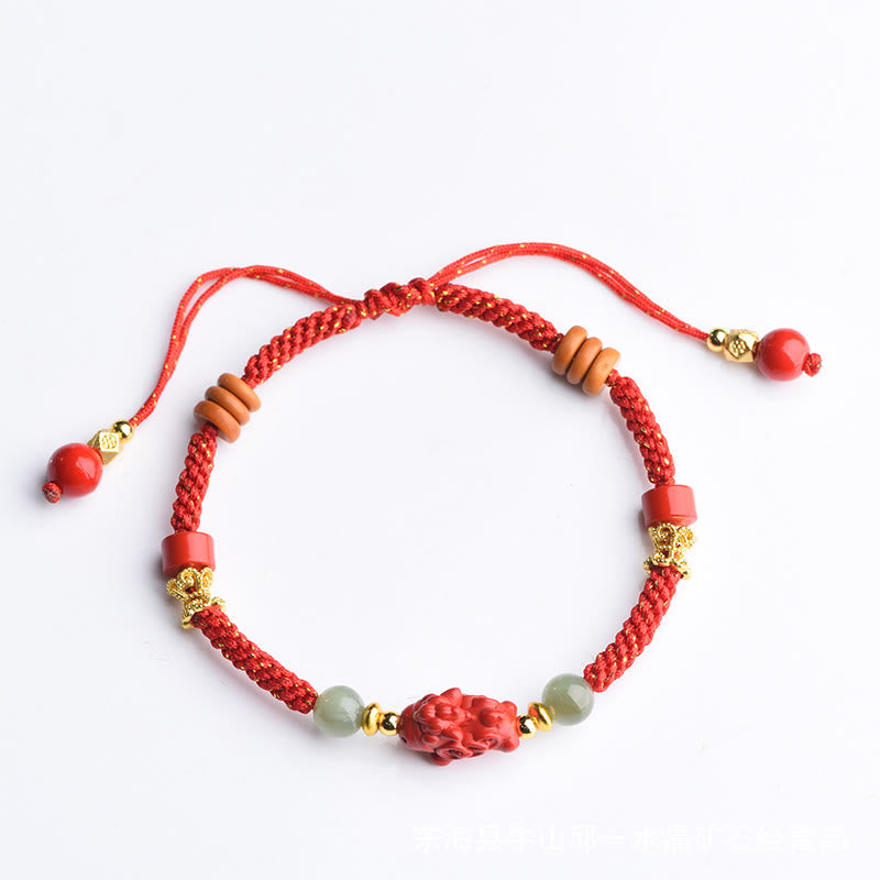 Fortune Jewel Year Of The Horse Cinnabar Hetian Jade Red String Blessing Bracelet - Fortune Jewel