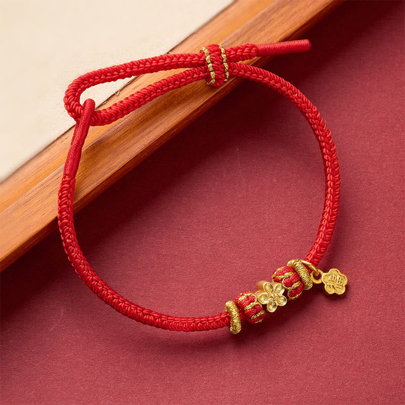 Fortune Jewel Om Mani Padme Hum Fu Character Copper Red String Luck Bracelet - Fortune Jewel