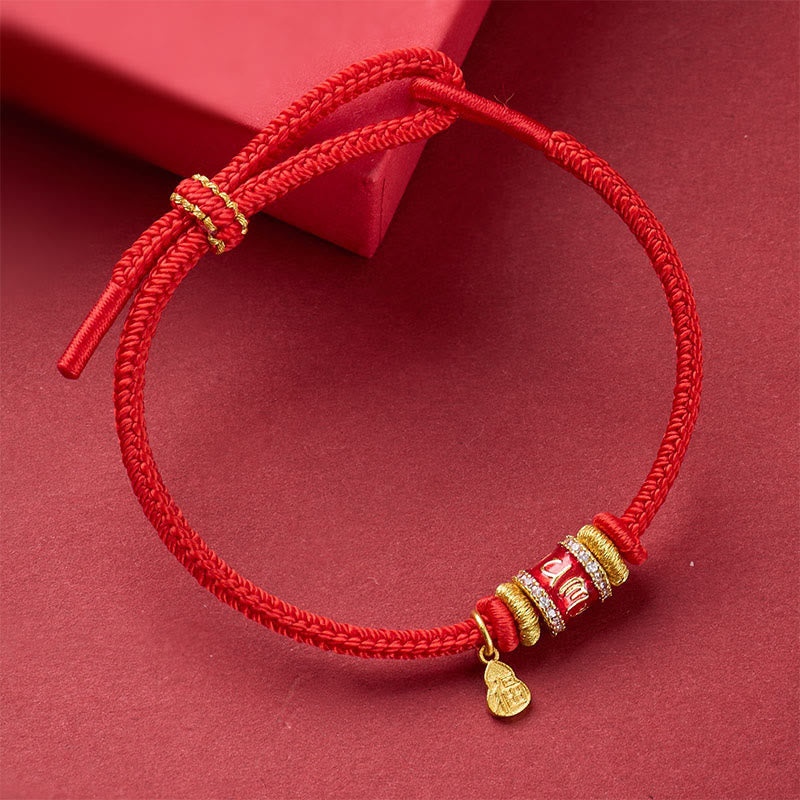 Fortune Jewel Om Mani Padme Hum Fu Character Copper Red String Luck Bracelet - Fortune Jewel