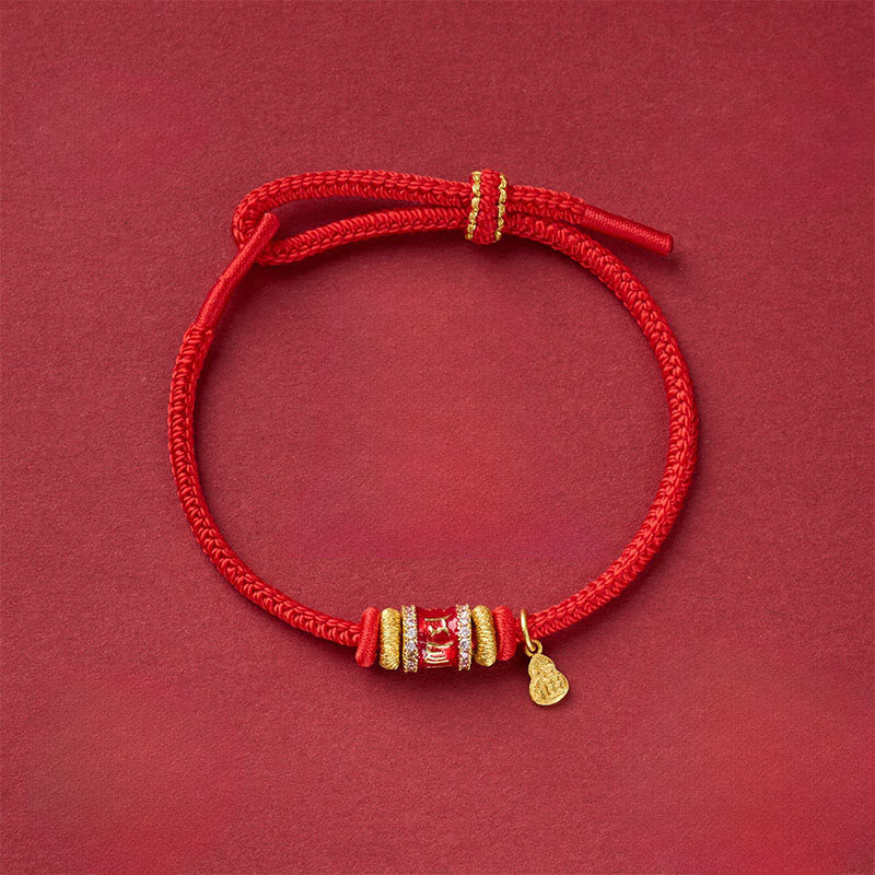Fortune Jewel Om Mani Padme Hum Fu Character Copper Red String Luck Bracelet - Fortune Jewel