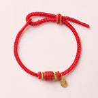 Fortune Jewel Om Mani Padme Hum Fu Character Copper Red String Luck Bracelet - Fortune Jewel