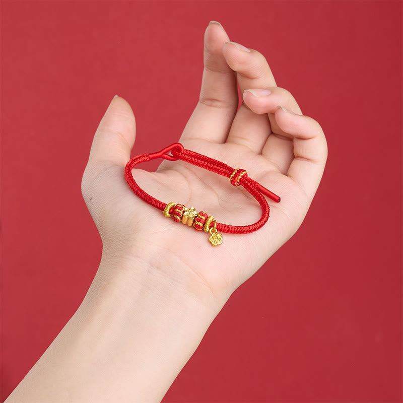 Fortune Jewel Om Mani Padme Hum Fu Character Copper Red String Luck Bracelet - Fortune Jewel