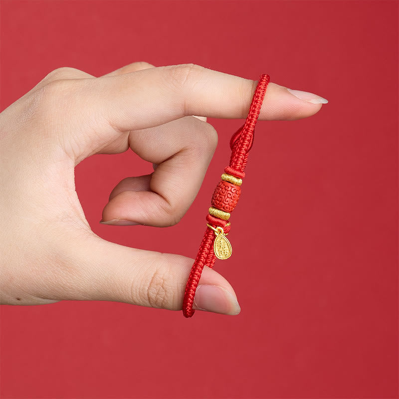 Fortune Jewel Om Mani Padme Hum Fu Character Copper Red String Luck Bracelet - Fortune Jewel