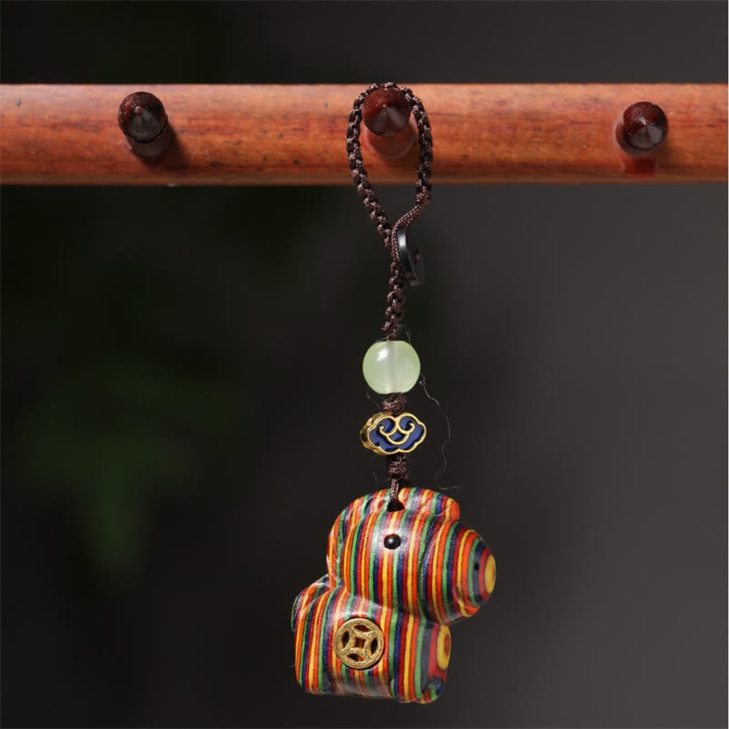 Fortune Jewel "Hoping You Have a Joyful Year" Year of the Horse Rainbow Eucalyptus Small Leaf Red Sandalwood Key Chain Includes Gift Message Card - Fortune Jewel