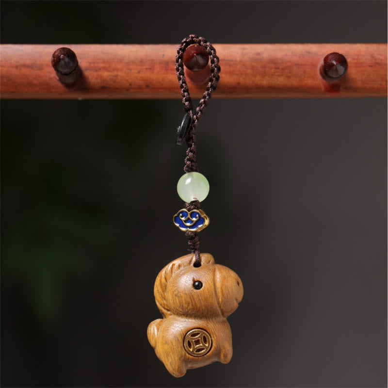 Fortune Jewel "Hoping You Have a Joyful Year" Year of the Horse Rainbow Eucalyptus Small Leaf Red Sandalwood Key Chain Includes Gift Message Card - Fortune Jewel