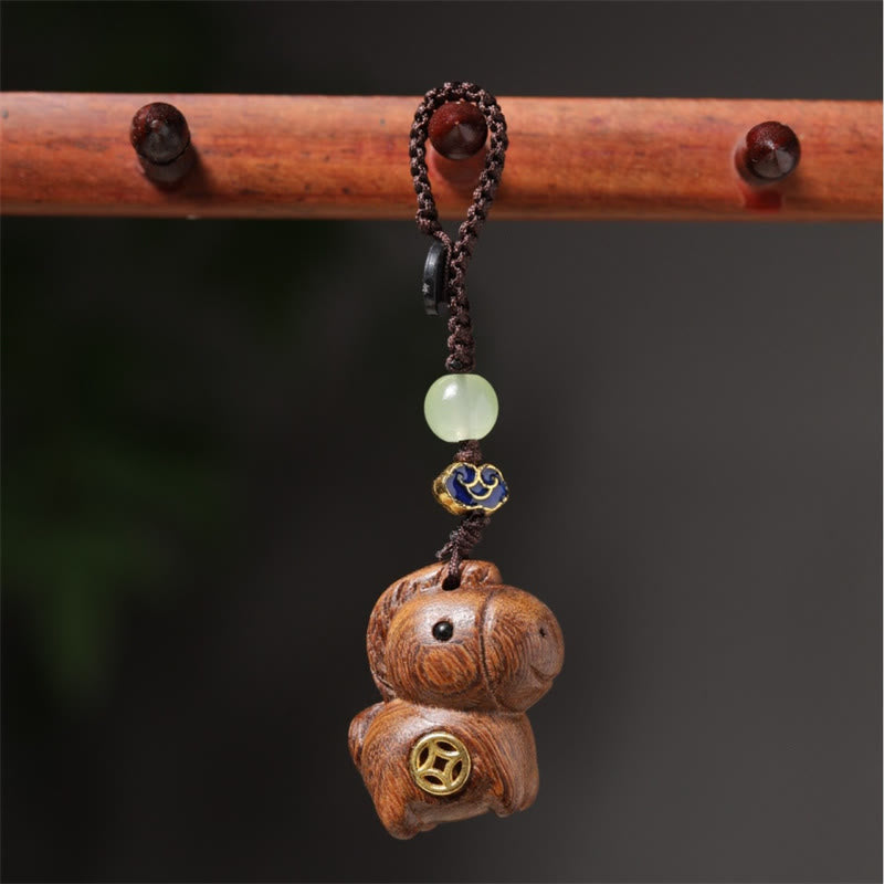Fortune Jewel "Hoping You Have a Joyful Year" Year of the Horse Rainbow Eucalyptus Small Leaf Red Sandalwood Key Chain Includes Gift Message Card - Fortune Jewel