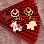 Fortune Jewel "Hoping You Have a Joyful Year" Year of the Horse Ingot Red Firecrackers Alloy Key Chain Includes Gift Message Card
