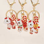 Fortune Jewel "Hoping You Have a Joyful Year" Year of the Horse Ingot Red Firecrackers Alloy Key Chain Includes Gift Message Card