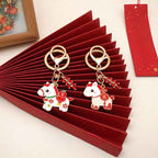 Fortune Jewel "Hoping You Have a Joyful Year" Year of the Horse Ingot Red Firecrackers Alloy Key Chain Includes Gift Message Card