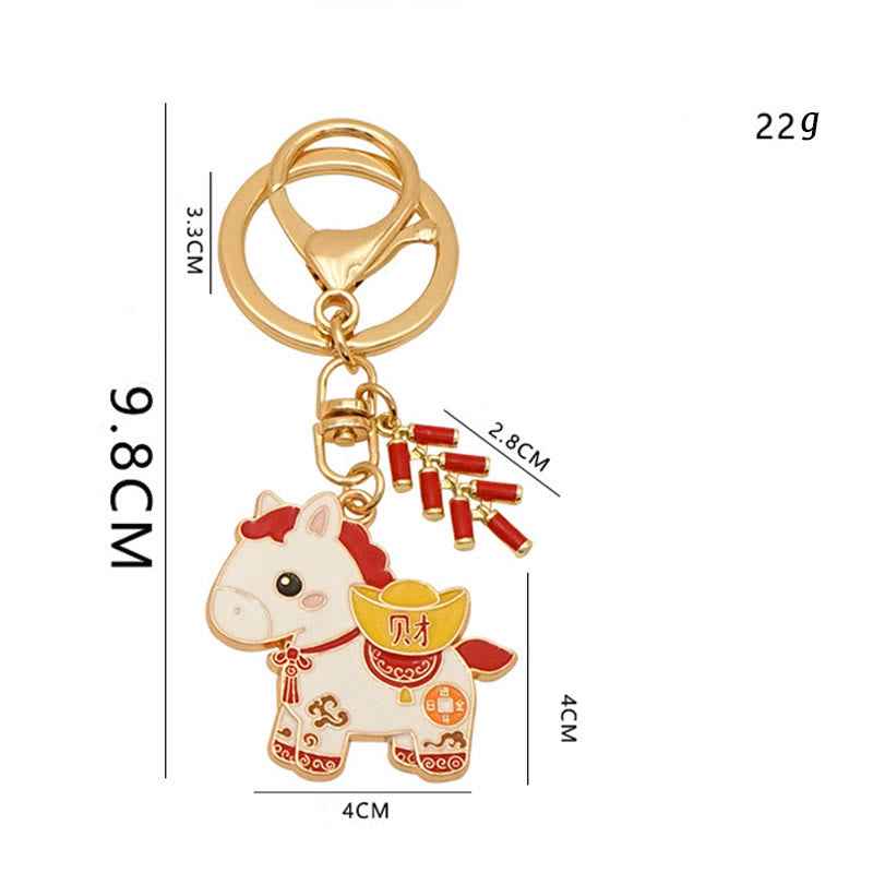 Fortune Jewel "Hoping You Have a Joyful Year" Year of the Horse Ingot Red Firecrackers Alloy Key Chain Includes Gift Message Card