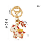Fortune Jewel "Hoping You Have a Joyful Year" Year of the Horse Ingot Red Firecrackers Alloy Key Chain Includes Gift Message Card